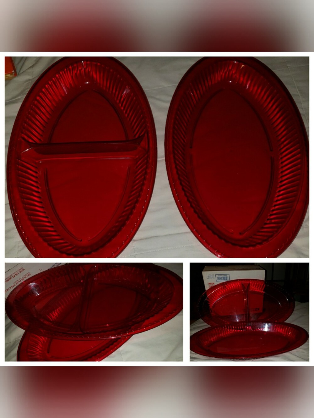 Ruby Red Hard Plastic Ablong Serving Platters - Set of 2(rare)